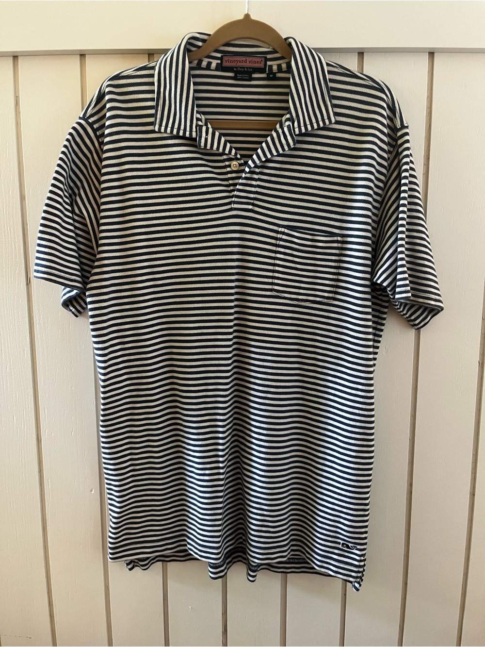 Vineyard Vines Navy & White Striped Polo with Chest Pocket